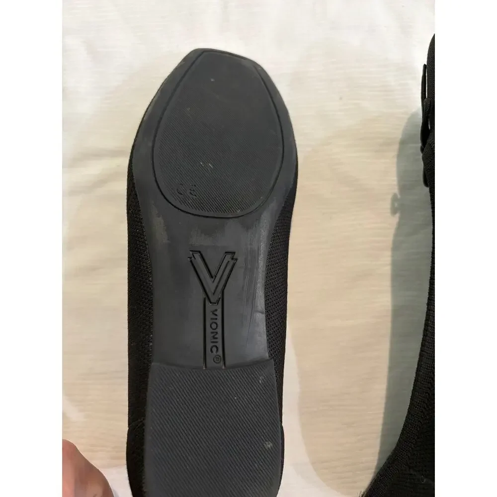 Vionic Klara Knit Black Ballerina Skimmer Flats Bow Women's 6 Comfort Orthotic